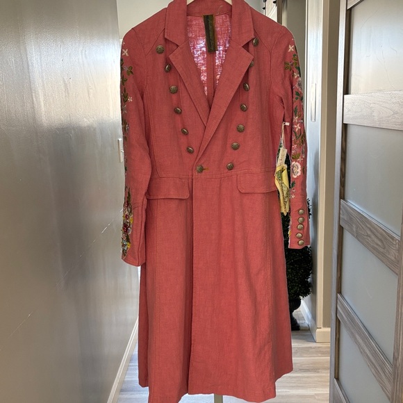 Aratta Jackets & Blazers - Aratta Rose-Red Embroidered Double-Breasted Trench Coat